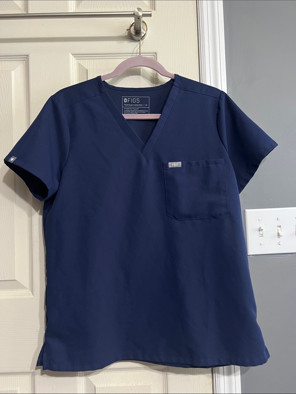 Figs Navy V-Neck Scrub Top with Chest Pocket
